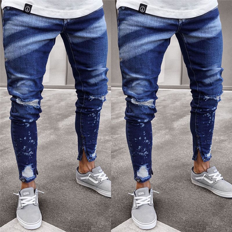 La Tinte Del Hombre Apenados Mezclilla De Moda Delgados Para Estiramiento Pantalones Vaqueros Rasgados Compre xwqREf0Xw