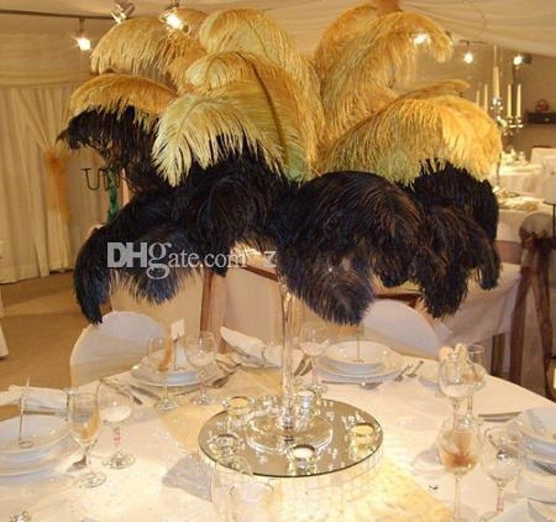  Wholesale  12 14inch Gold  Black  White Ostrich Feather 