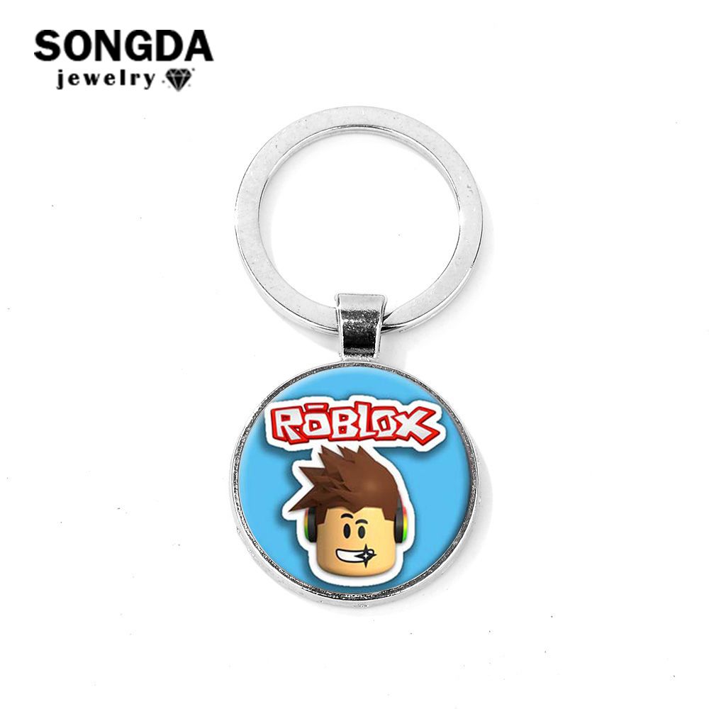 Songda Simple Roblox Series Keychain High Quality Metal Glass Cabochon Gem Bag Pendant Cartoon Anime Game Figure Key Ring Holder - 