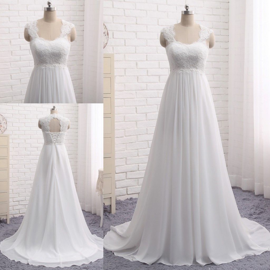 Discount 2018 Modest A Line Wedding Dresses Lace Applique Beach