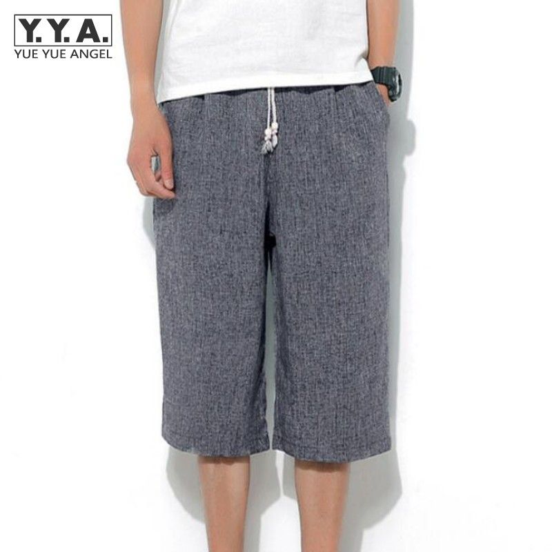 2020 Comfort Mens Linen Cotton Straight Loose Capri Pants Beach Thin