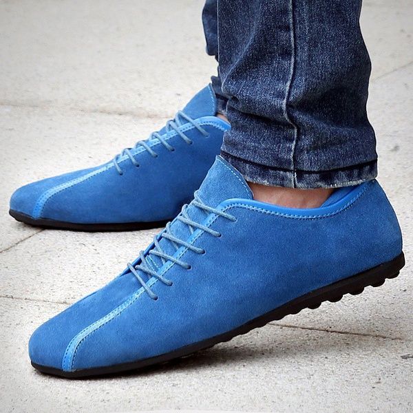 Men Flat Shoes Suede Genuine Leather Low Top Lace Up Rubber Sole Size