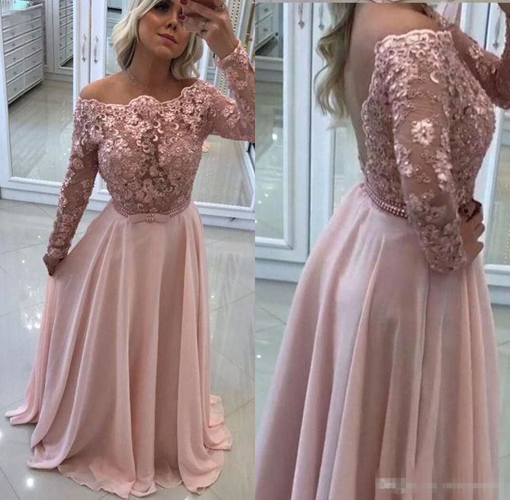 Großhandel Elegantes Rosa Chiffon Eine Linie Formale Abendkleider Mit Langen Ärmeln Spitze Boden Lange Reizvolle Backless Abschlussball Partei Trägt Großhandel Elegantes Rosa Chiffon Eine Linie Formale Abendkleider Mit Langen Ärmeln Spitze Boden Lange Reizvolle Backless Abschlussball Partei Trägt