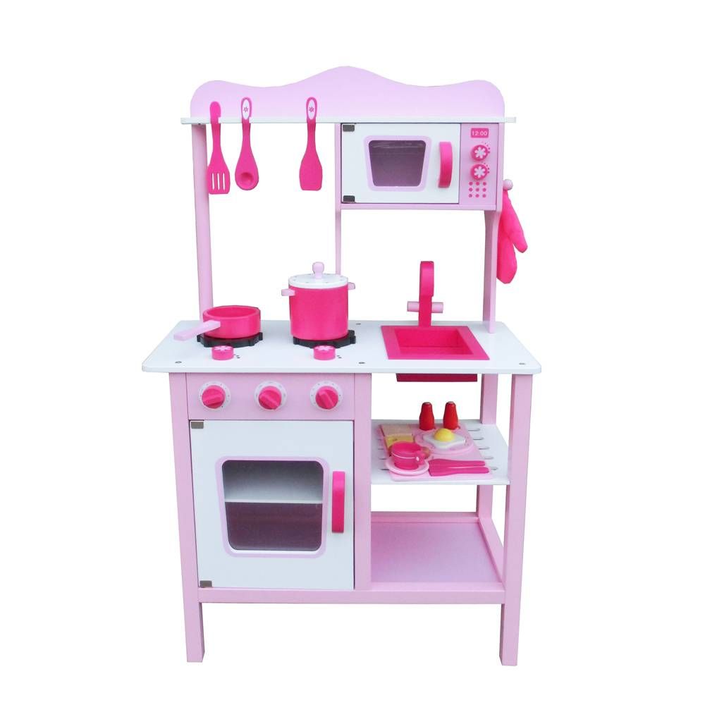 2021 Kids Pretend Play  Wooden Kitchen  For Girl Cooking 