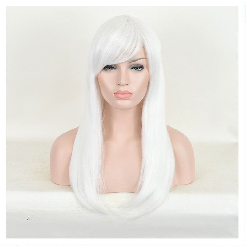 White Platinum Blonde Gothic Long Straight Cosplay Makeup Wig Women