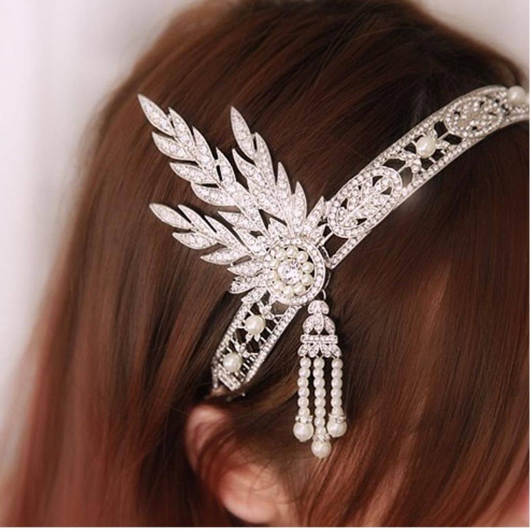 Crystal Pearl Ribbon Headbands Vintage Bridal Great Gatsby Flapper