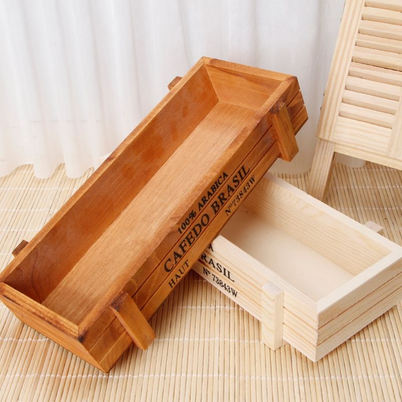 Vintage Wood Garden Flower Planter Succulent Pot Crates Rectangle Vintage Wood Garden Flower Planter Succulent Pot Crates Rectangle Trough Box Wooden Boxes Plant Decorative Bed Gardening Device Case Natural