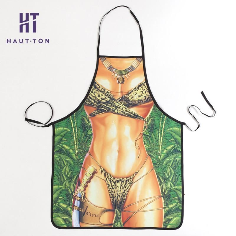 Jungle Apron For Men And Women Sexy Kitchen Aprons For Women Funny Naked BBQ Party Bar Cooking Aprons Waiter Cooking Tools F