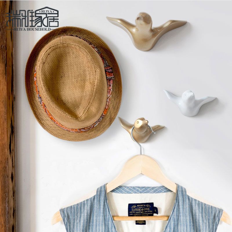 Creative Bird Shape Wall Hooks Home Decor Resin Grain Storage Rack Bedroom Door After Coat Hat Hanger Animal 3d Holder
