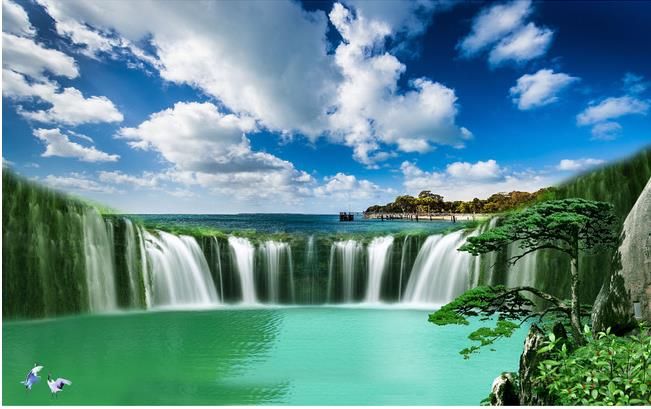 Picturesque Flowing Water TV Background Wall 3d Murals Wallpaper For