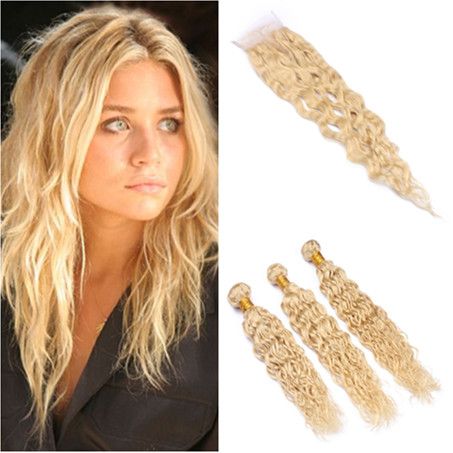 613 Blonde Indian Virgin Human Hair Weave Bundles Water Wave Hair