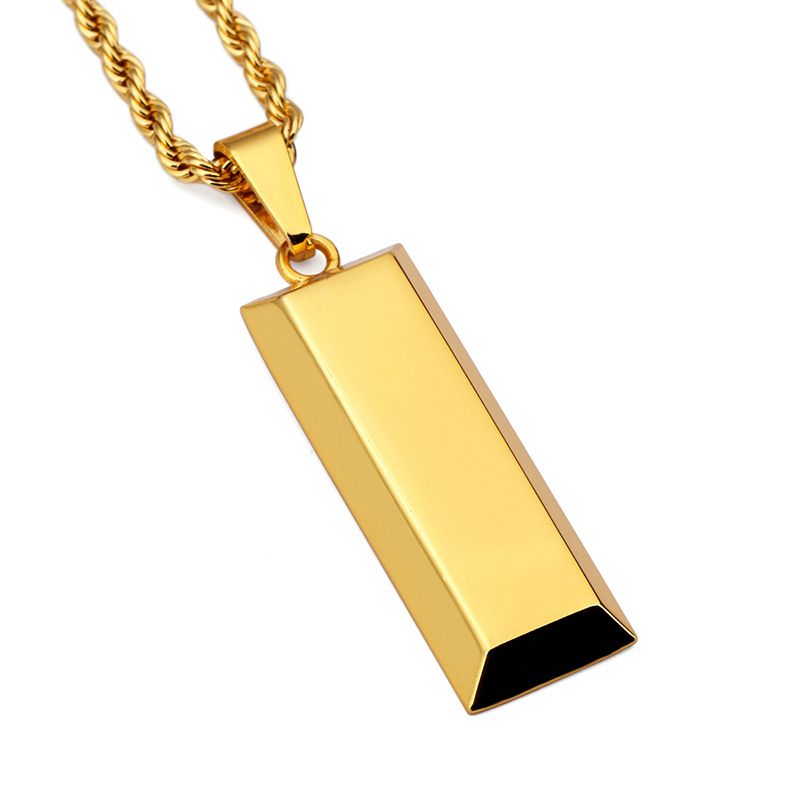 Wholesale 18K Thick Gold Fashion Hiphop Cube Bar Necklace & Pendant