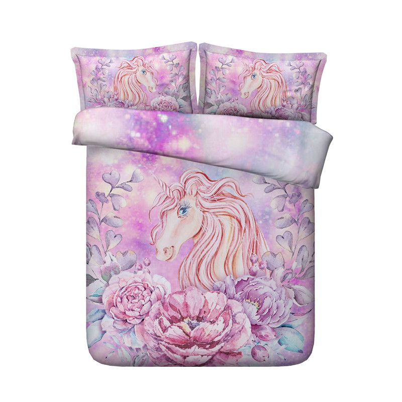 Luxury 3d Girl Unicorn Printing Bedding Sets Flowers Duvet Luxury 3d Girl Unicorn Printing Bedding Sets Flowers Duvet Cover Pink Bedclothes Bed Linen King Best Gift Size Comforter Kids