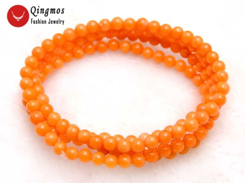 2018 qingmos round natural orange coral bracelet for women with 5