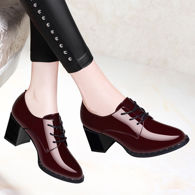 Compre Nuevo 2018 Zapatos De Vestir Para Mujer Mujeres Con Zapatos De Tacón Grueso Primavera Cómodas Chicas Moda Borgoña Negro Size34 40 Alta Calidad A 38 6 Del Tinalinn Es Dhgate Com