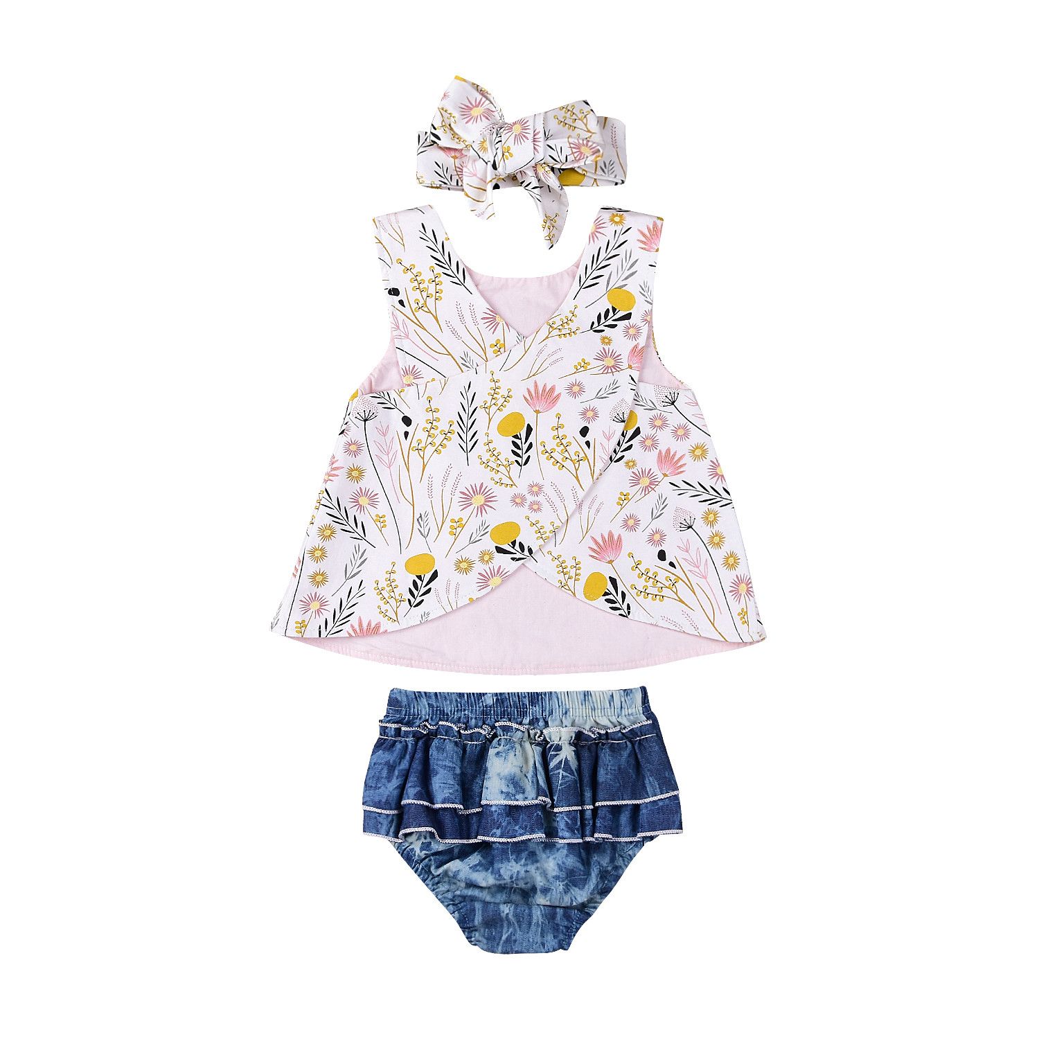 Summer Newborn Baby Girls Outfit Clothes Floral Print Tops Shorts