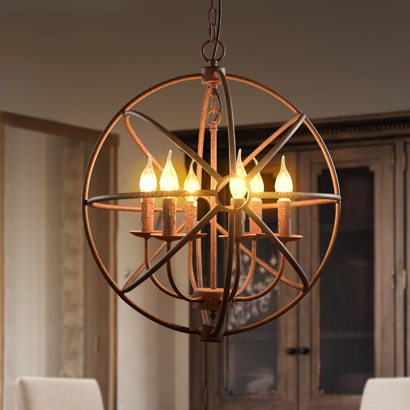 Loft Vintage Rustic Pendant Light Circular Globe Ball Industrial Loft Vintage Rustic Pendant Light Circular Globe Ball Industrial Wrought Iron Bird Cage Hanging Lighting For Restaurant Bar Dining Room Lamp