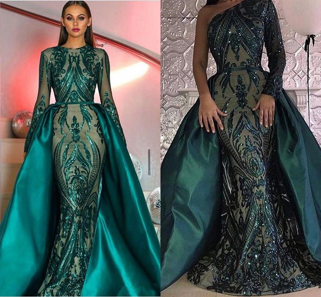 Eremald Green Luxury Sequins Applique Mermaid Prom Dresses With ...