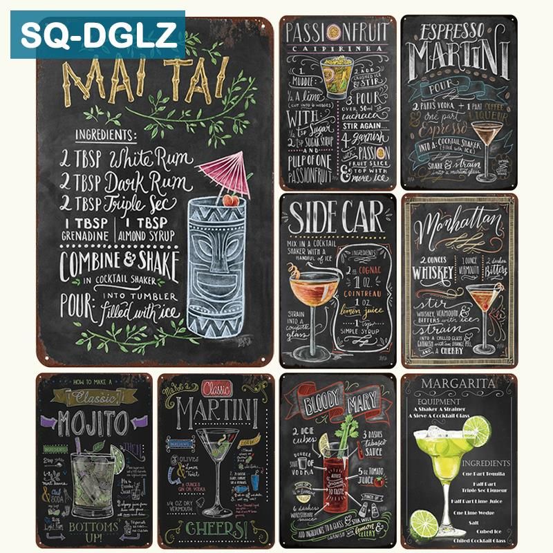 Sq Dglz New Martini Mojito Cocktail Tin Sign Bar Wall Decor Club Metal Crafts Home Painting Plaques Art Poster
