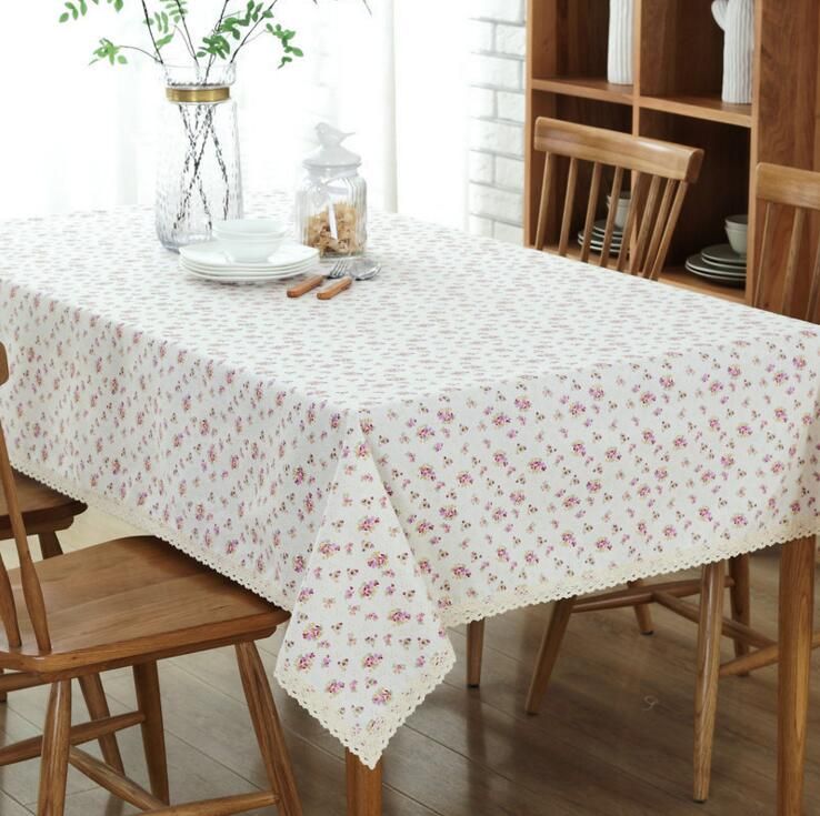 Romantic Linen Cotton Tablecloth Floral Printed Rectangular Table Cover ...