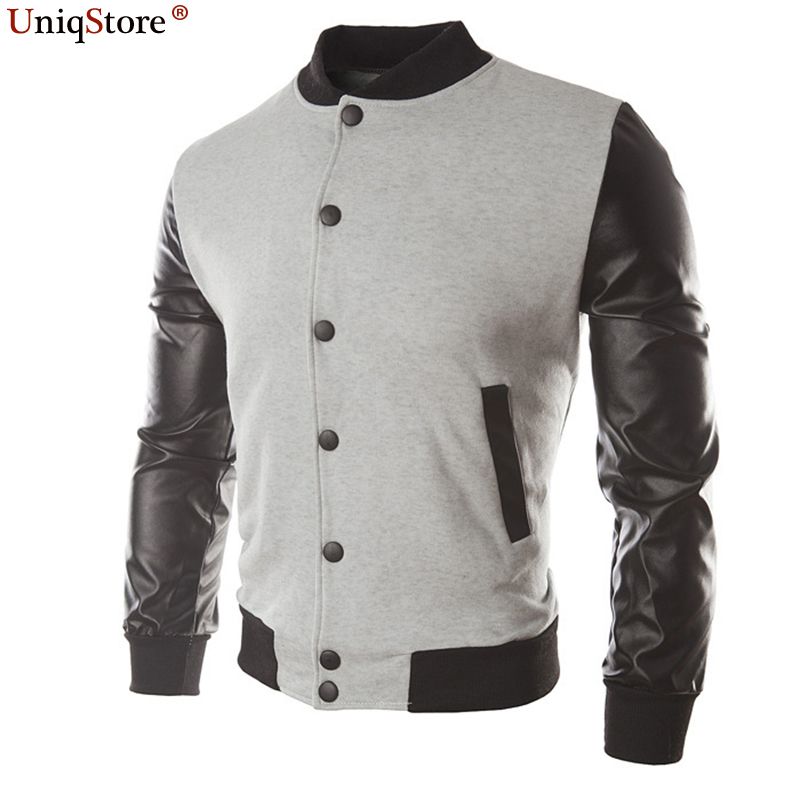 Cool Mens Baseball Jacket Autumn Fashion Slim Black Pu Leather Sleeve Er Jaquetas Men Brand Varsity Jackets Wine Red