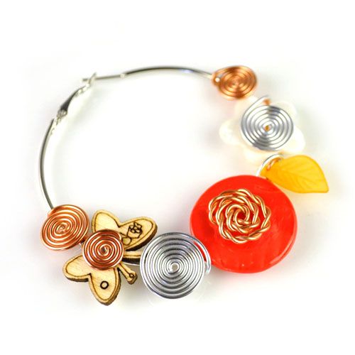Aoloshow Bohemian Big Hoop Flower Earring For Women Summer Beach Jewelry Flower Orange Wire Wrapped Beach Hoop Earrings Er 559
