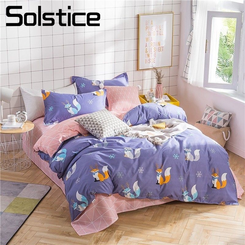 Solstice Home Textile Purple Fox Bedding Sets Kid Teen Girl Linens Solstice Home Textile Purple Fox Bedding Sets Kid Teen Girl Linens Queen Twin Duvet Quilt Cover Pillowcase Pink Plaid Bed Sheet Black Toile