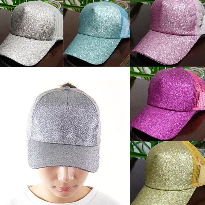 2021 Women Hat Glitter Ponytail Baseball Hat Girl Softball Hats Back