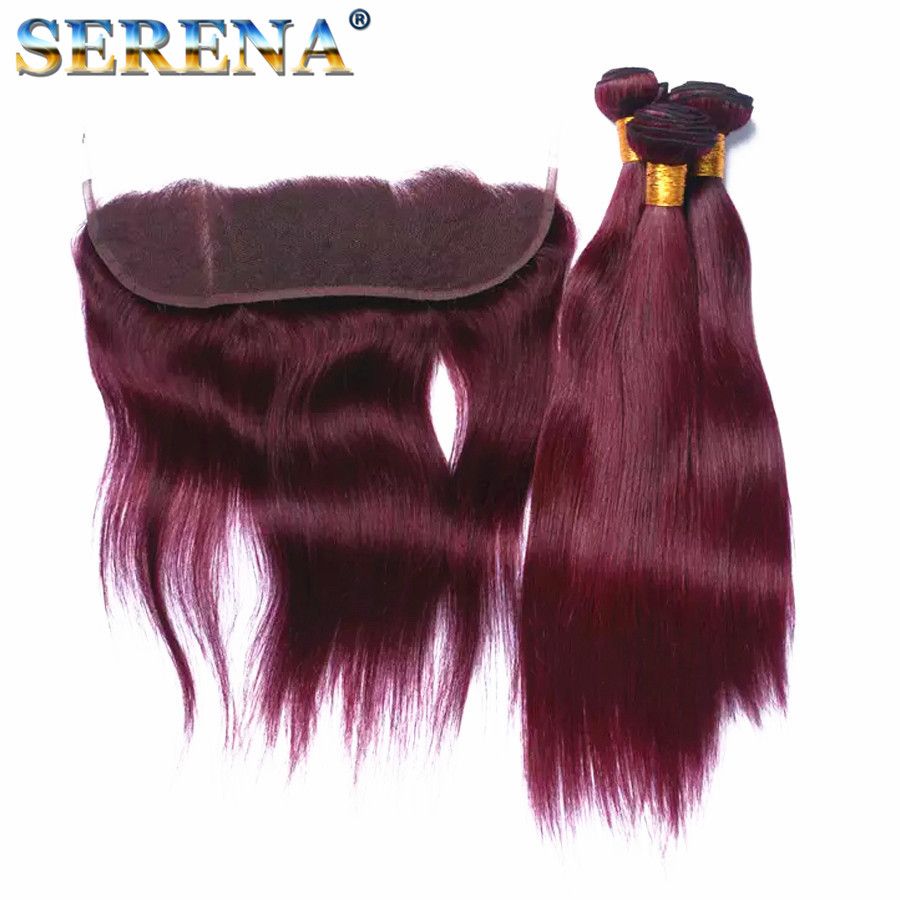 2020 Wine Red Burgundy Straight Virgin Hair With Closure 99J Malaysian Human Hair 4 Bundles