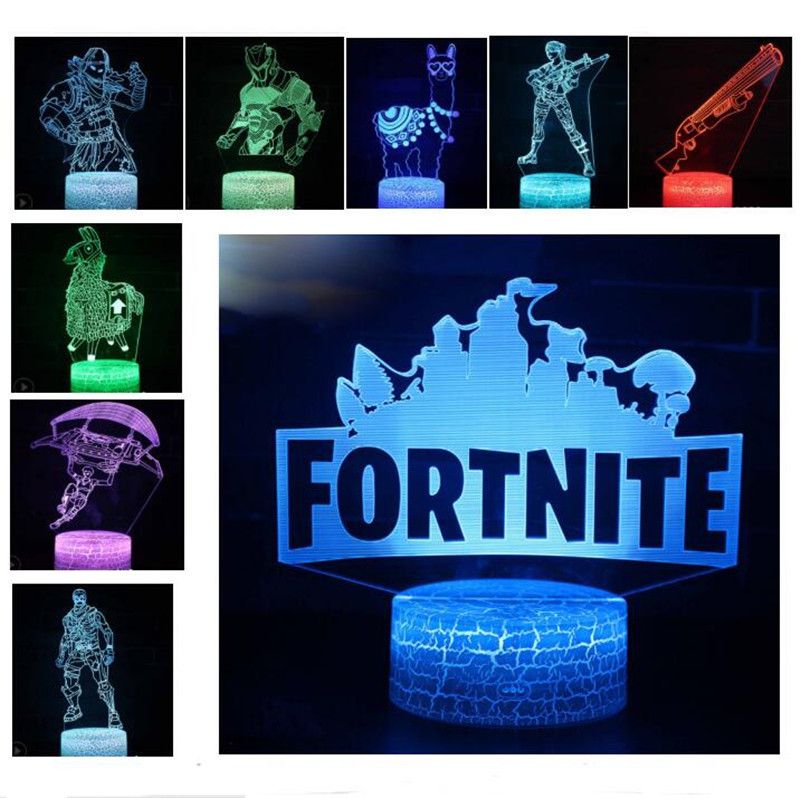 acquista regali di natale fortnite 3d lampada led night light raven alpaca colorato led usb touch table lampade da tavolo con crack base bambini giocattoli - fortnite logo colorato