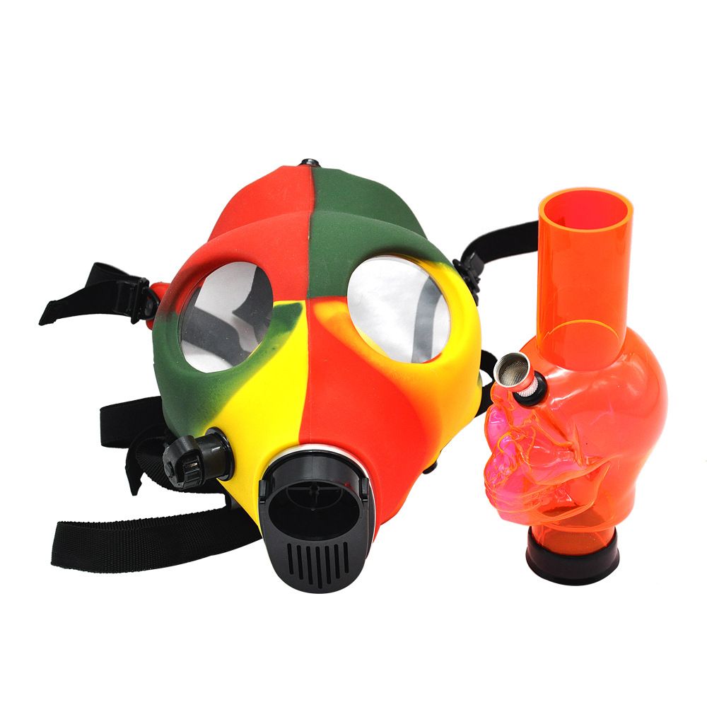 Face Gas Mask Bong Rasta Color Silicone Acrylic Skull Water Pipes Party