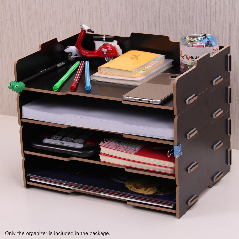 Wood Desk File Organizer Document Holder Letter Tray 4 Layers For Wood Desk File Organizer Document Holder Letter Tray 4 Layers For Office School Home Use Set