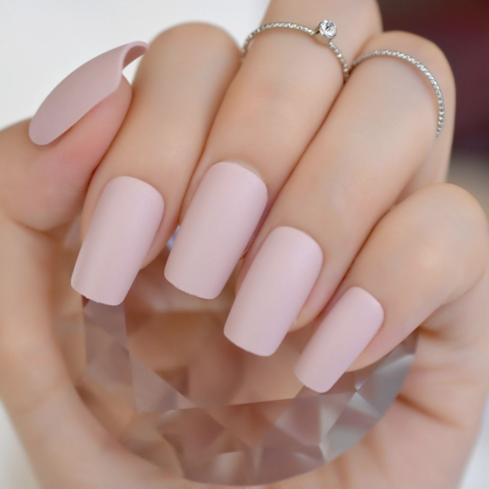 Apricot Cream Korea Fake Nails Medium Square Matte Colorful Acrylic