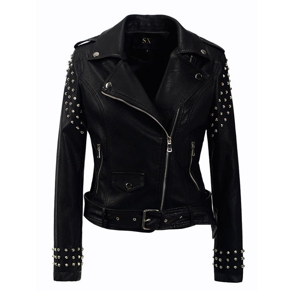 New 2018 Autumn Fashion Women Rivet Motorcycle Pu Faux Leather Plus Size Jacket Studded Outerwear Streetwear Gothic Jackets