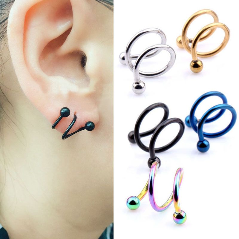 2021 Stainless Steel Earrings S Double Spiral Twister Screw Back Helix