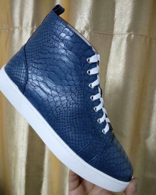 2018 New Wholesale Blue Snake Leather Mens Sneakers High Top Homme Real ...