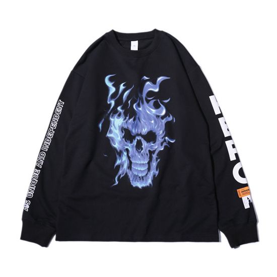 2018 New Heron Presto Sweatshirt Men Hip Hop Black Hoodies Skull Letters Printed O-Neck Cotton Hoodie Pullover Top Coat LHH0334 Heron Preston Sweatshirt ...