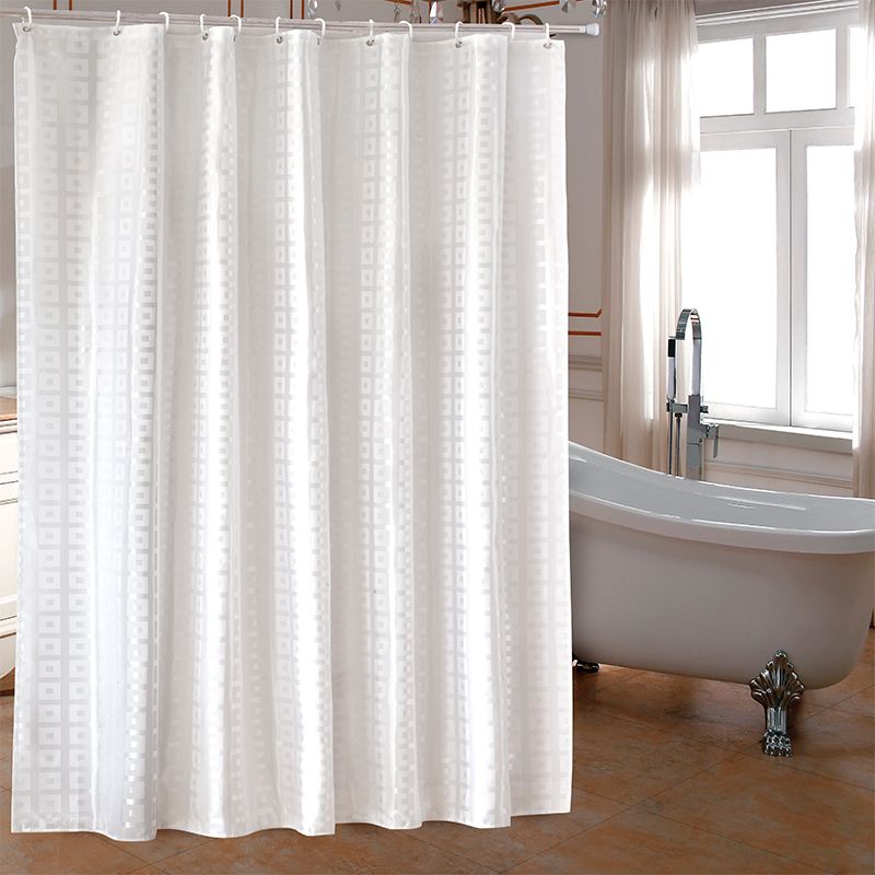 Yun Yang Simple Shower Curtain Bathroom With Hooks White Square Grid Waterproof Mildew Proof Polyester