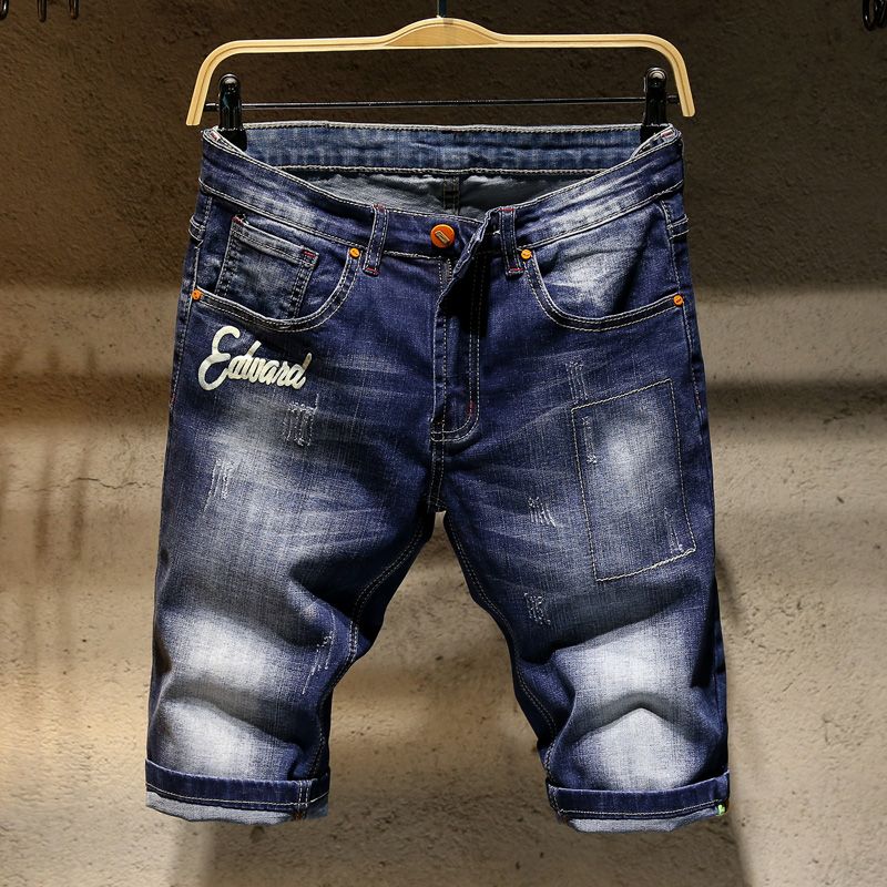 Classic Denim Shorts Men's Cotton Denim Short Jeans Good Quality New Male Elastic Knee Length