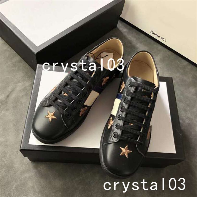2019 Ace Bees Embellished Leather Sneakers Watersnake Trimmed Loved Blind Crystal Stud Bee 