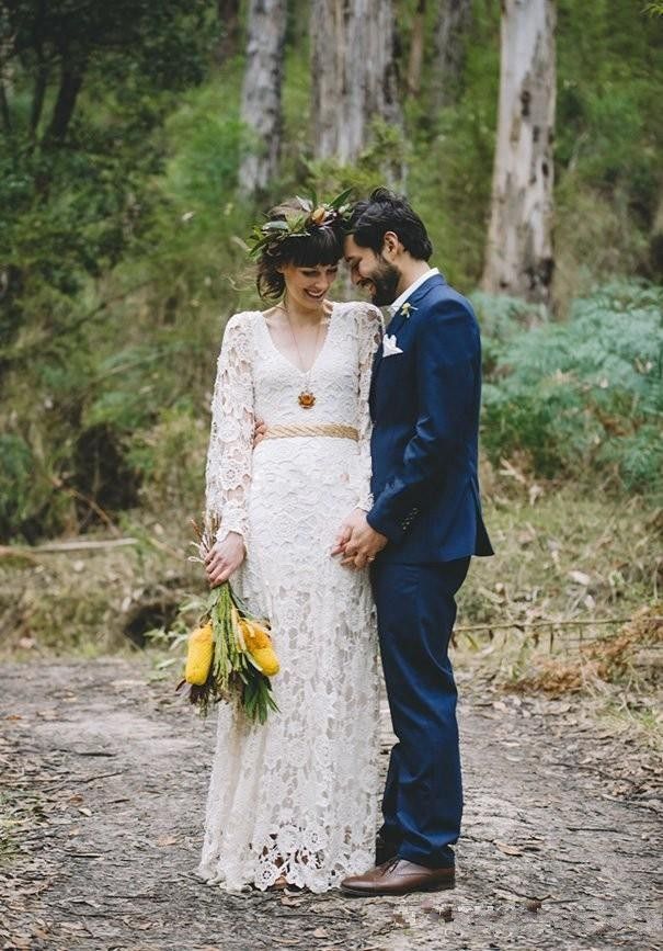 Acquistare Abiti Da Sposa Hippie Vintage Ispirati Semplice Pizzo  Alluncinetto A Maniche Lunghe Boho Beach Abiti Da Sposa Plus Size Abiti Da  Sposa Bohémien Economico | Consegna Veloce E Qualità | It.Dhgate