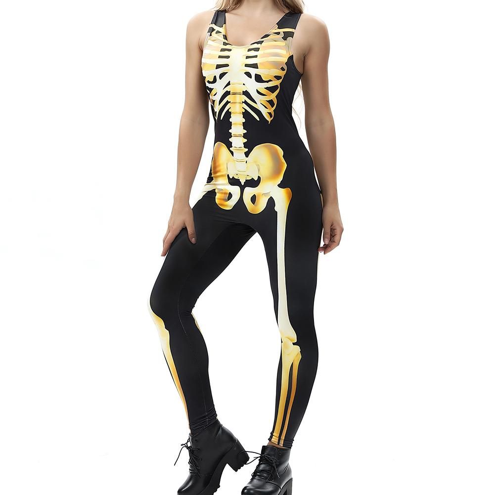 Sexy Halloween Carnival Costume Skeleton Frame Printing Sleeveless
