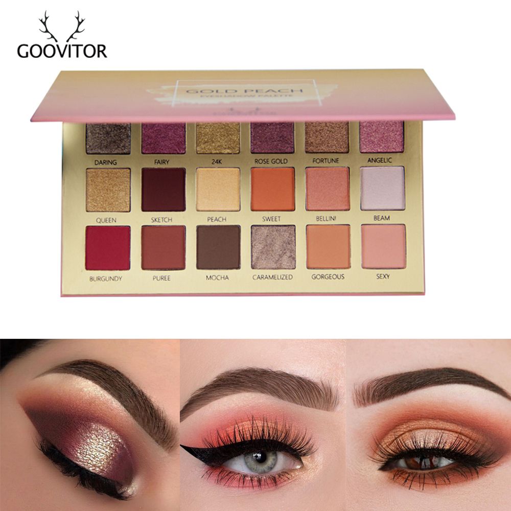GOOVITOR Gold Peach Shimmer Matte Metallic Eyeshadow Palette Makeup