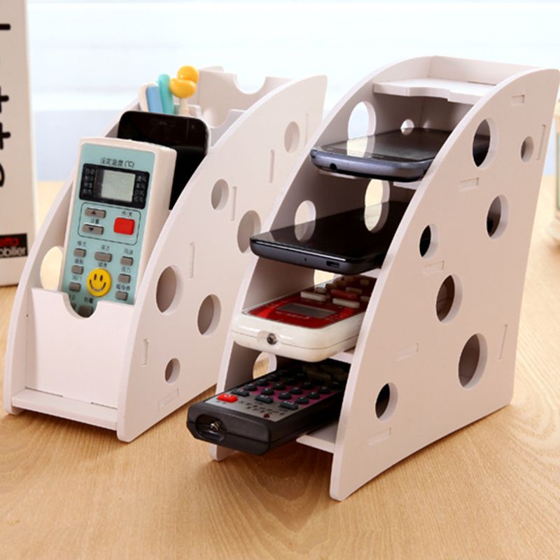 Diy Wooden Desk Remote Control Holder Storage Box Tv Dvd Vcr Step Mobile Phone Shelf Rack Stand Stationery Organizer Home Decor