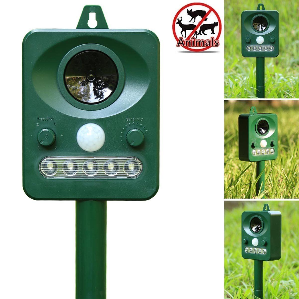 Solar Powered Repellent Ultrasonic Animal Repeller Activated Flashing