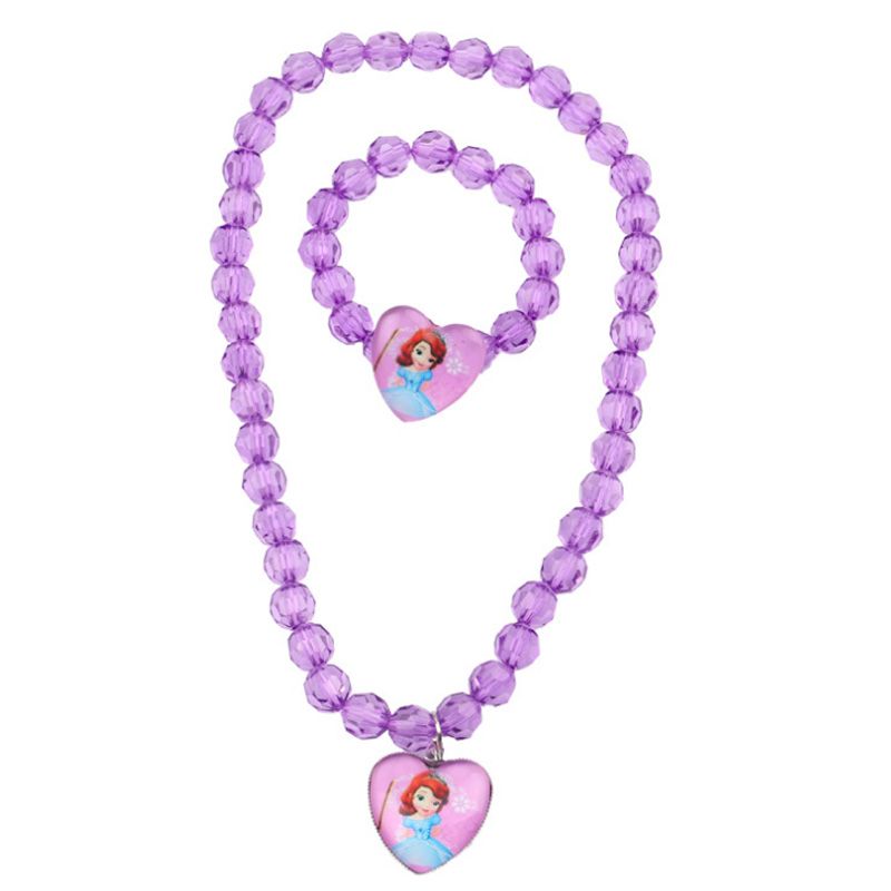 Lovely Cartoon Kids Necklace Bracelet Set Crystal Beads Necklaces Beaded Jewelry Heart Charms