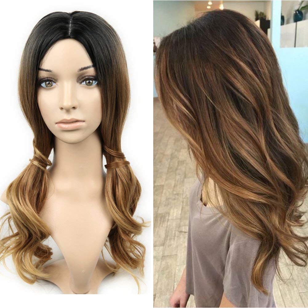 synthetic long natural wavy hair wigs ombre color wig heat resistant