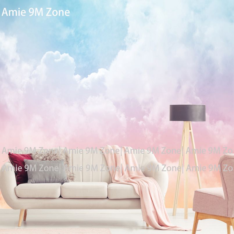 Tuya Art Pink White Blue Cloud Wallpaper For Kids Room Bedroom