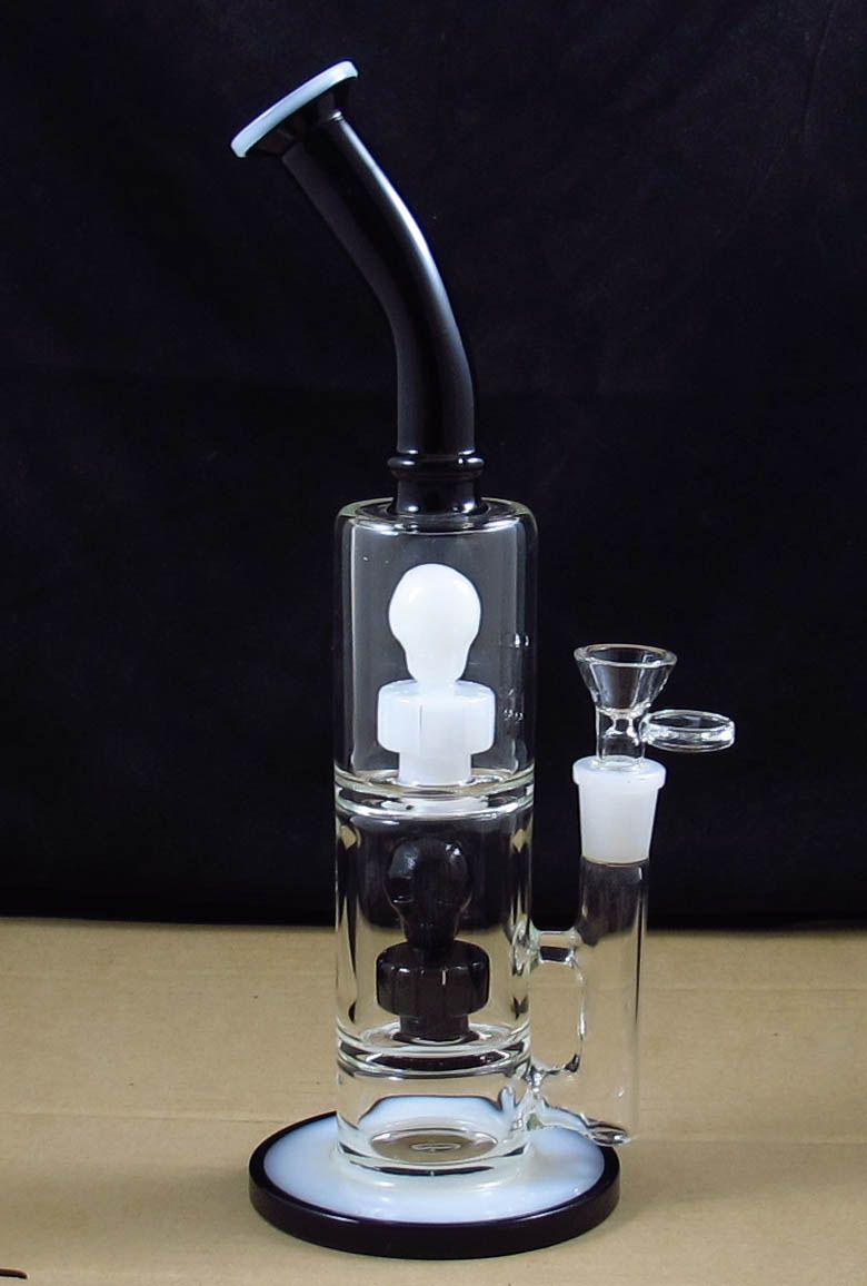 2020 12 Inch White And Black Bong With Skull Perc Smoking Glass Bongs Smoke Water Pipe Bubbler