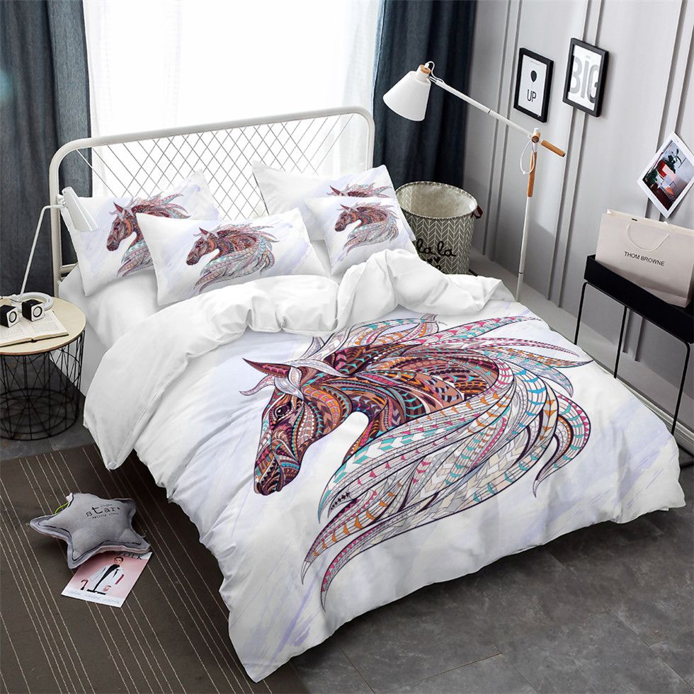 New Design Colorful Horse Head Print Bedding Set Animal Patchwork New Design Colorful Horse Head Print Bedding Set Animal Patchwork Duvet Cover Pillowcase Luxury Bedclothes Home Decor Cool Blue Sets From